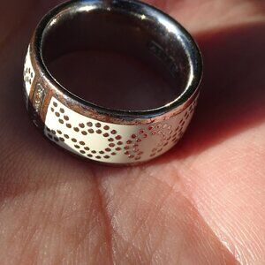 Coach Silver and Cream Enameled Ring Size 8